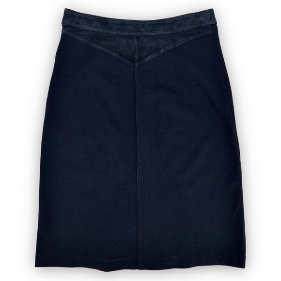 Theory Navy Suede Accent Front Button Midi Skirt - Picture 3 of 8